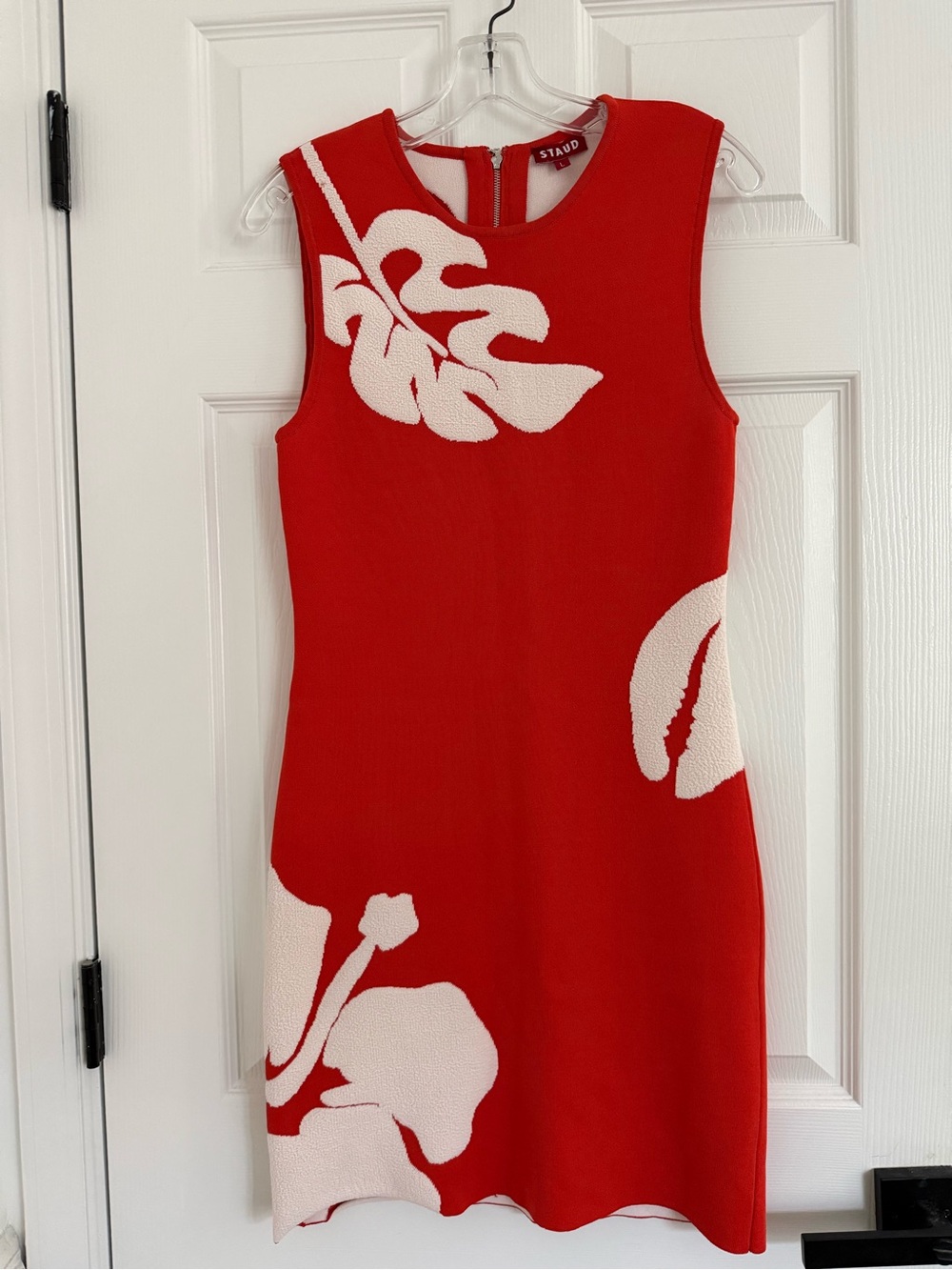 STAUD Red Floral Knit Chili Dress